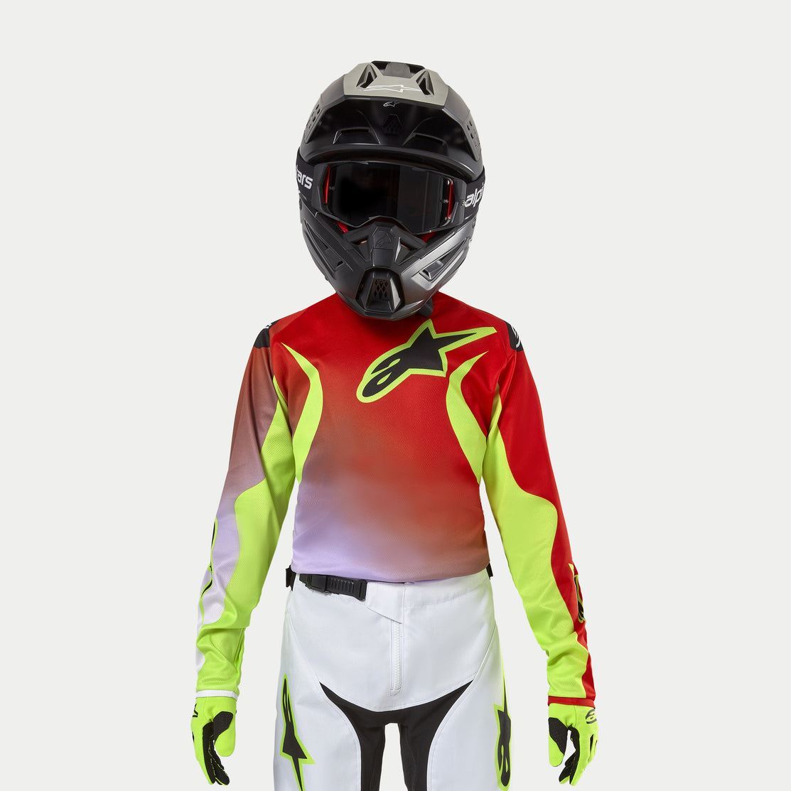 Alpinestars 2024 Racer Lucent Youth Motocross Jersey White Neon Red Yellow Fluo CLEARANCE